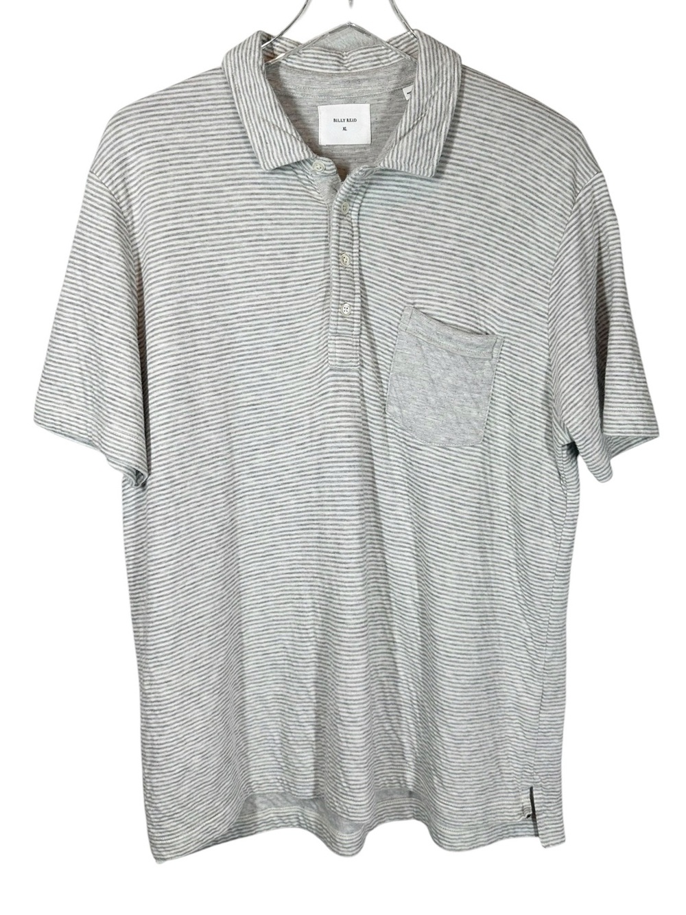 BILLY REID Men's XL Grey & White Striped Short Sleeve Polo Shirt